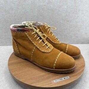 Sam & Libby Leather Ankle Boots 9 Tan Lace‎ Up Boho Cottagecore Gorpcore VTG 90s